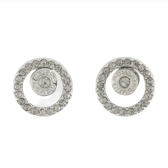 🔹️ COACH🔹️ CIRCLE HALO STUD EARRINGS CZ SilverTone PLATED NWT ✨️ - Picture 1 of 6
